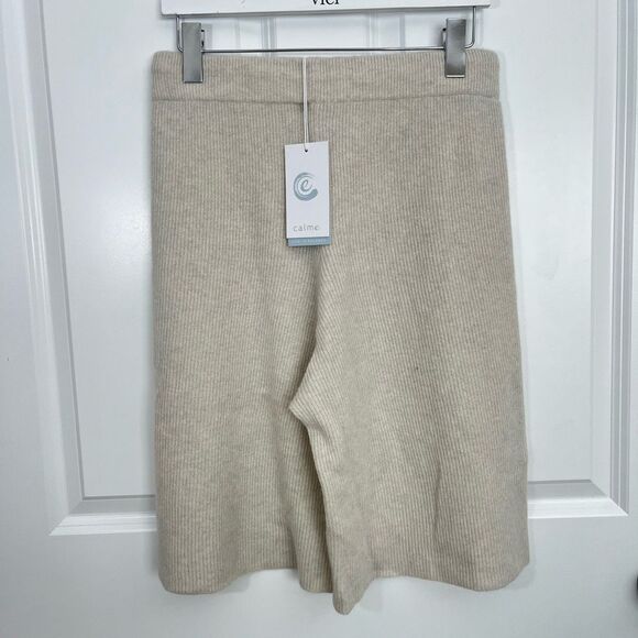 Nwt JOHNNY WAS CALME Ribbed Bermuda Cashmere Shorts Beige Cream - Picture 3 of 5